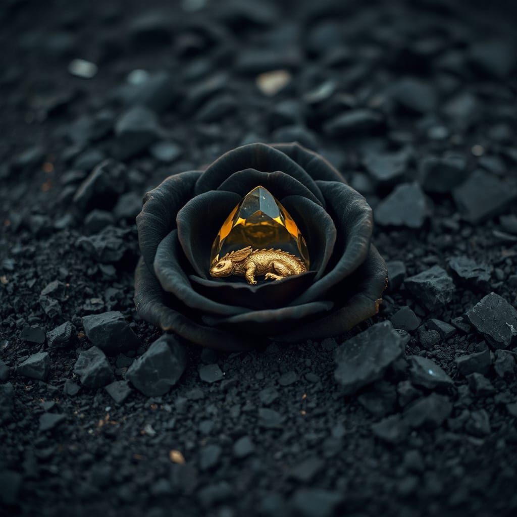 Obsidian Rose with Dragon Tear Diamond