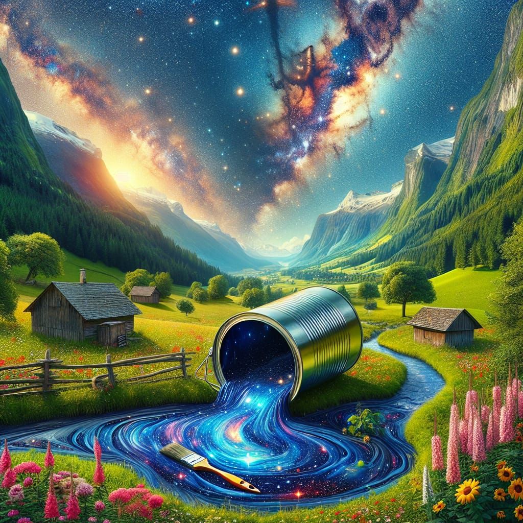 Liquid Starry Night Sky Spills onto Landscape