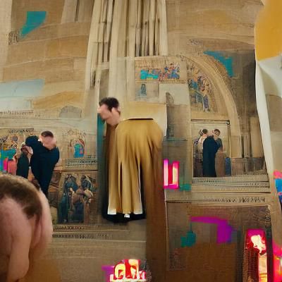Hot Priest Dominates Basilica in Renaissance Painting