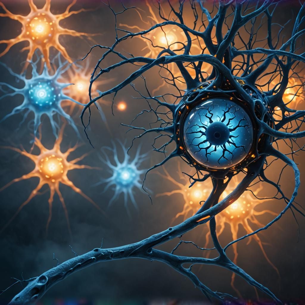 Surrealistic Being with Radiant, Pulsing Neurons in Ethereal...