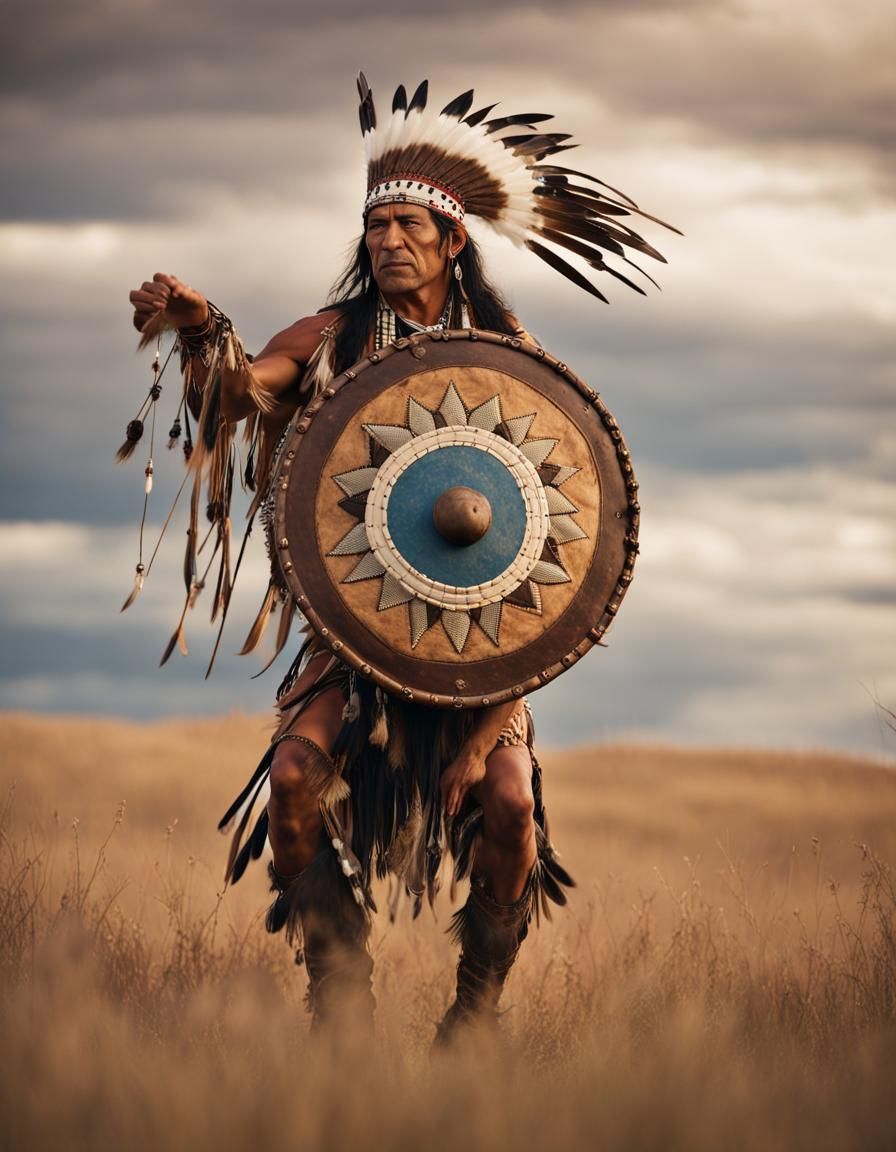 Native American Man Dancing with Shield