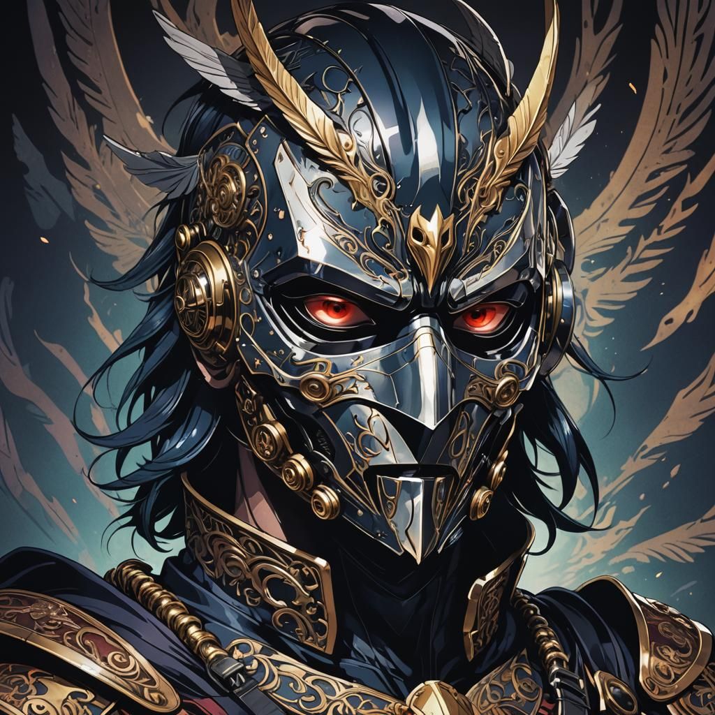 Anime Portrait with Bird Mask in Studio Trigger Style