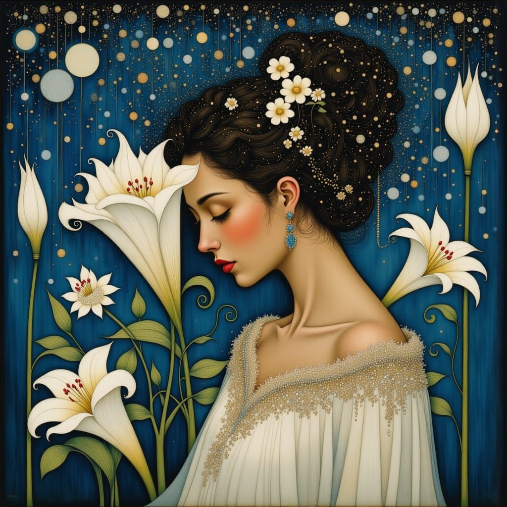 Majestic Woman in Serene, Ethereal Landscape