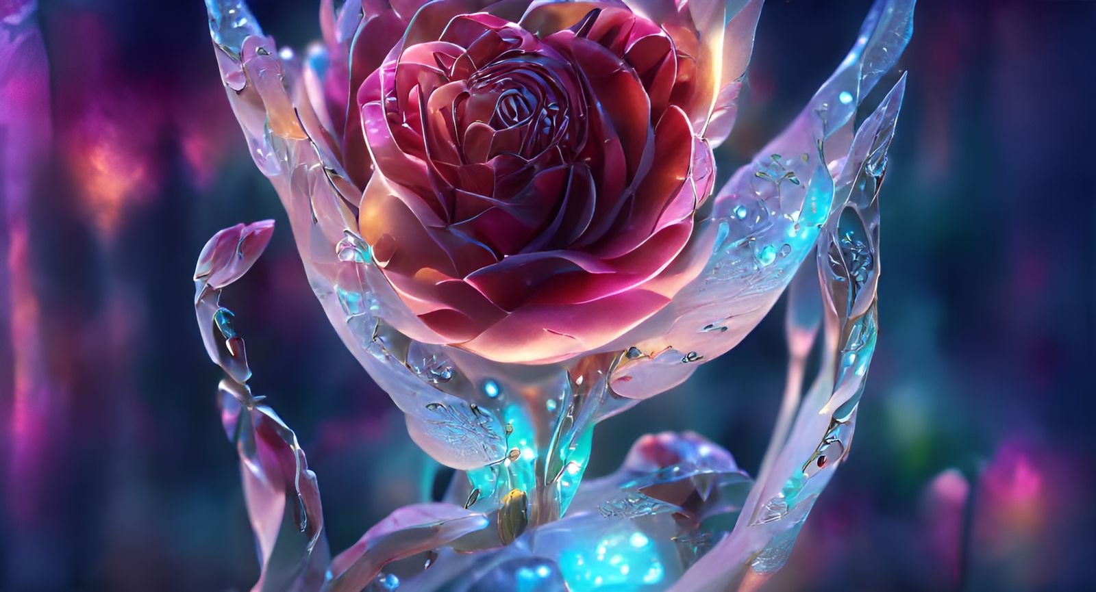 Sci-Fi Zen Garden with Iridescent Ice Rose