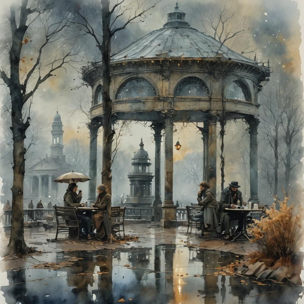 Post-Apocalyptic Coffee Break in Watercolor Impasto