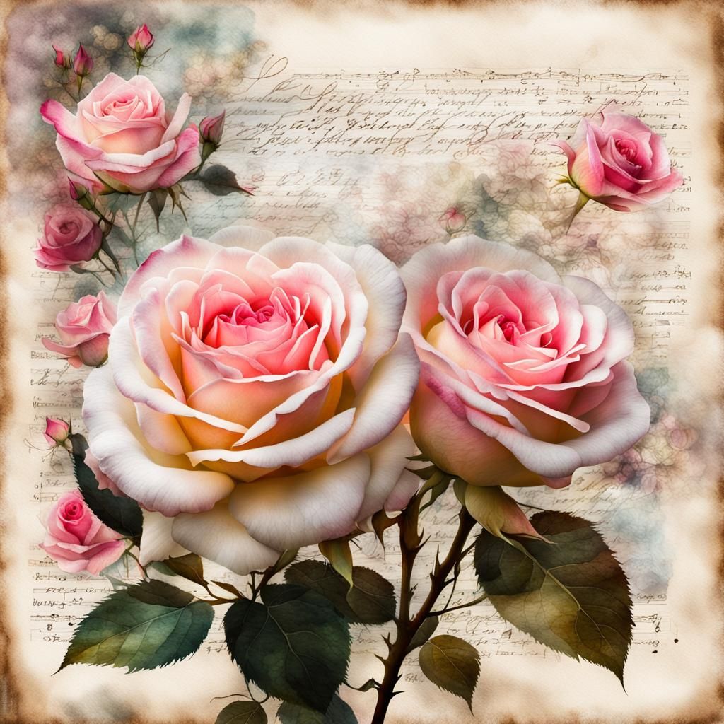 Romantic Roses and Letter in Watercolor Style
