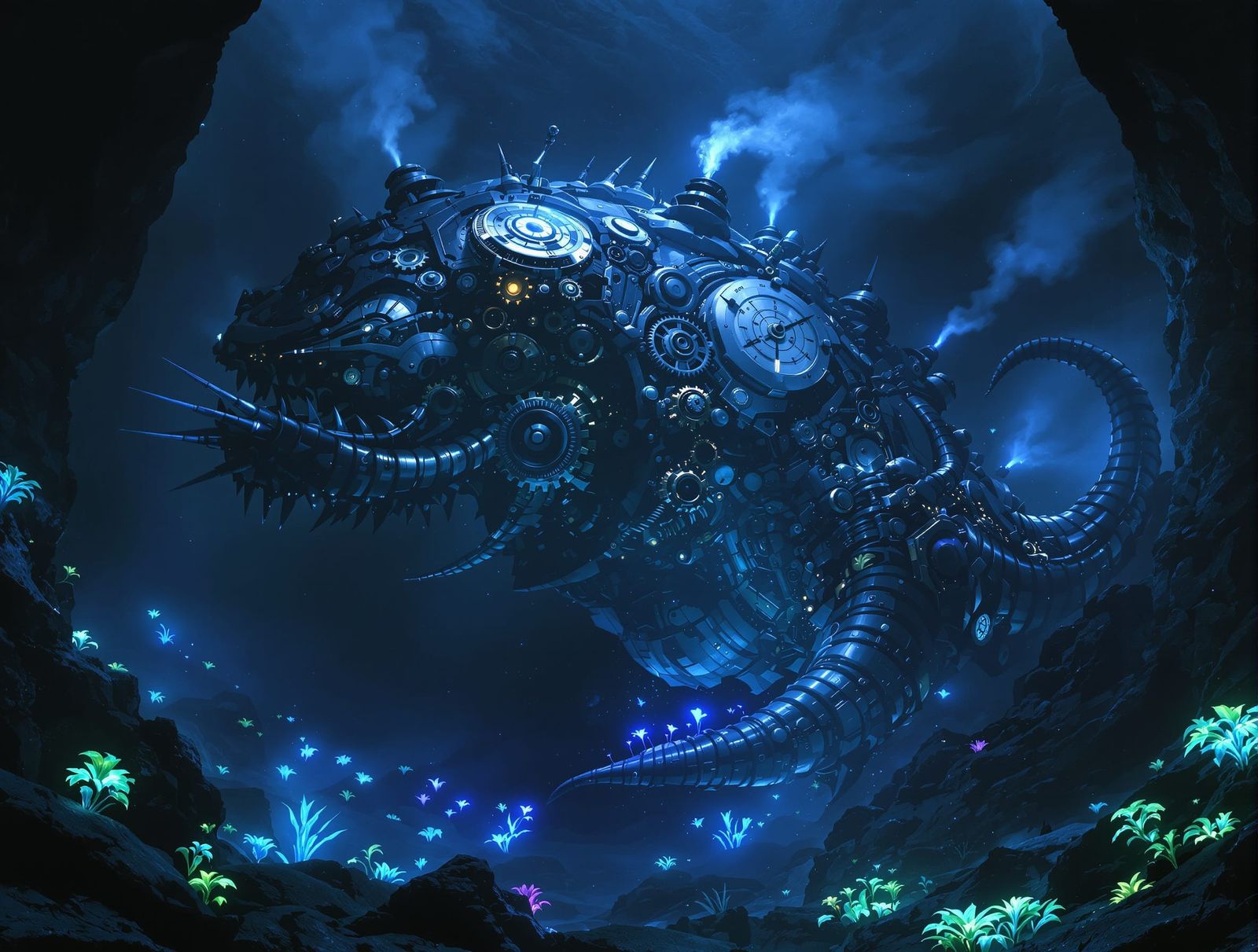 Clockwork Leviathan Rises From Futuristic Ocean Trench