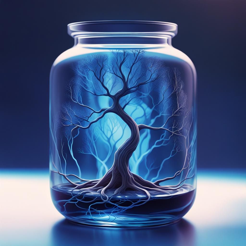 Sci-Fi Tree in Glass Container: Digital Art