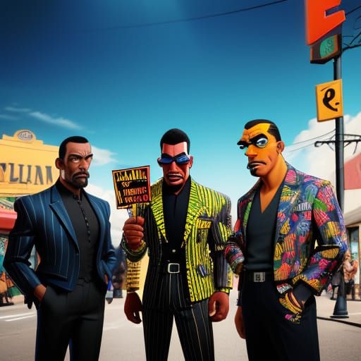 Surreal Cartoon City Scene: A Comedic Gathering in Exaggerat...