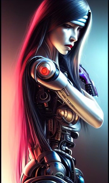 Cyberpunk Android with Realistic Eyes: Digital Art