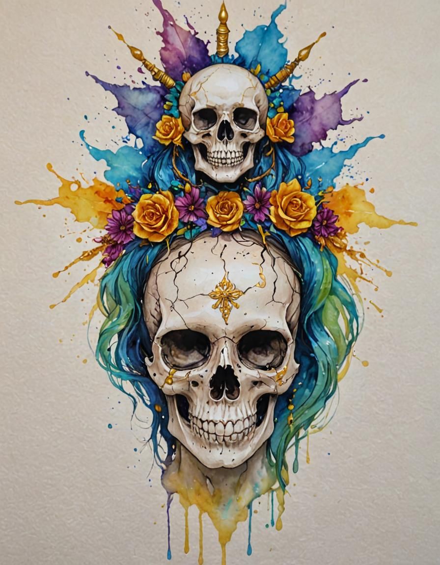 Otherworldly Alcohol Ink Skull Goddess