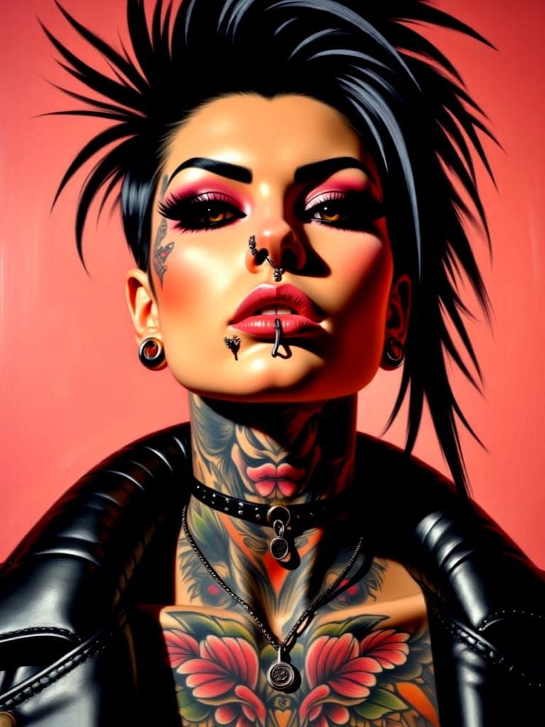 Punk Rock Chick Portrait in Oil and Gouache Style