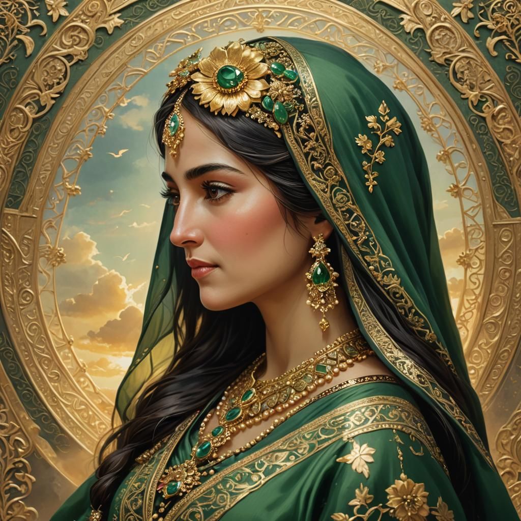 Ottoman Turkish Lady in Miniature Style with Golden Light