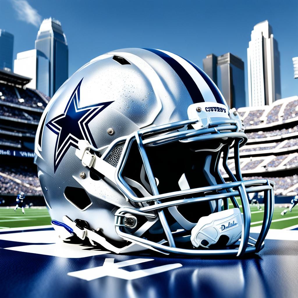 Hyperrealistic 3D Dallas Cowboys Helmet with Cityscape