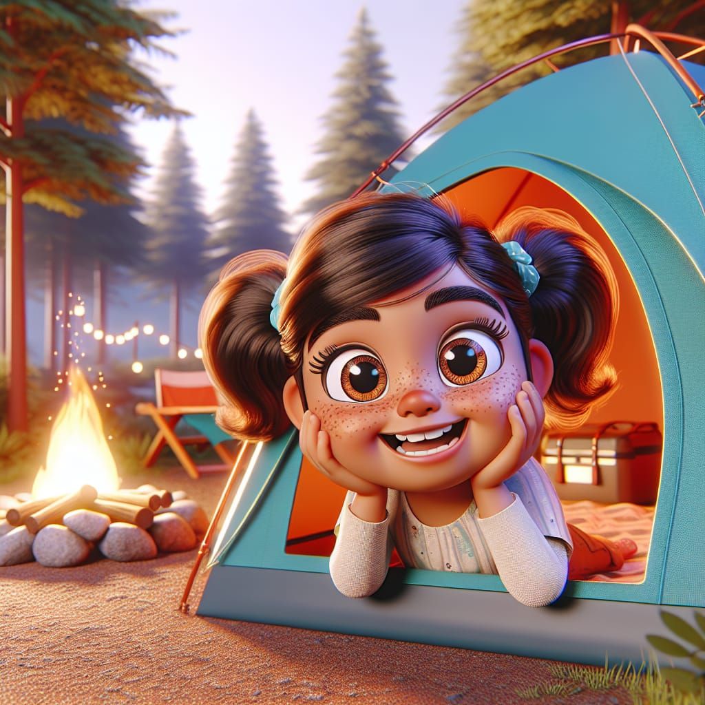 A Disney Pixar style 3D adorable little girl with pigtails a...