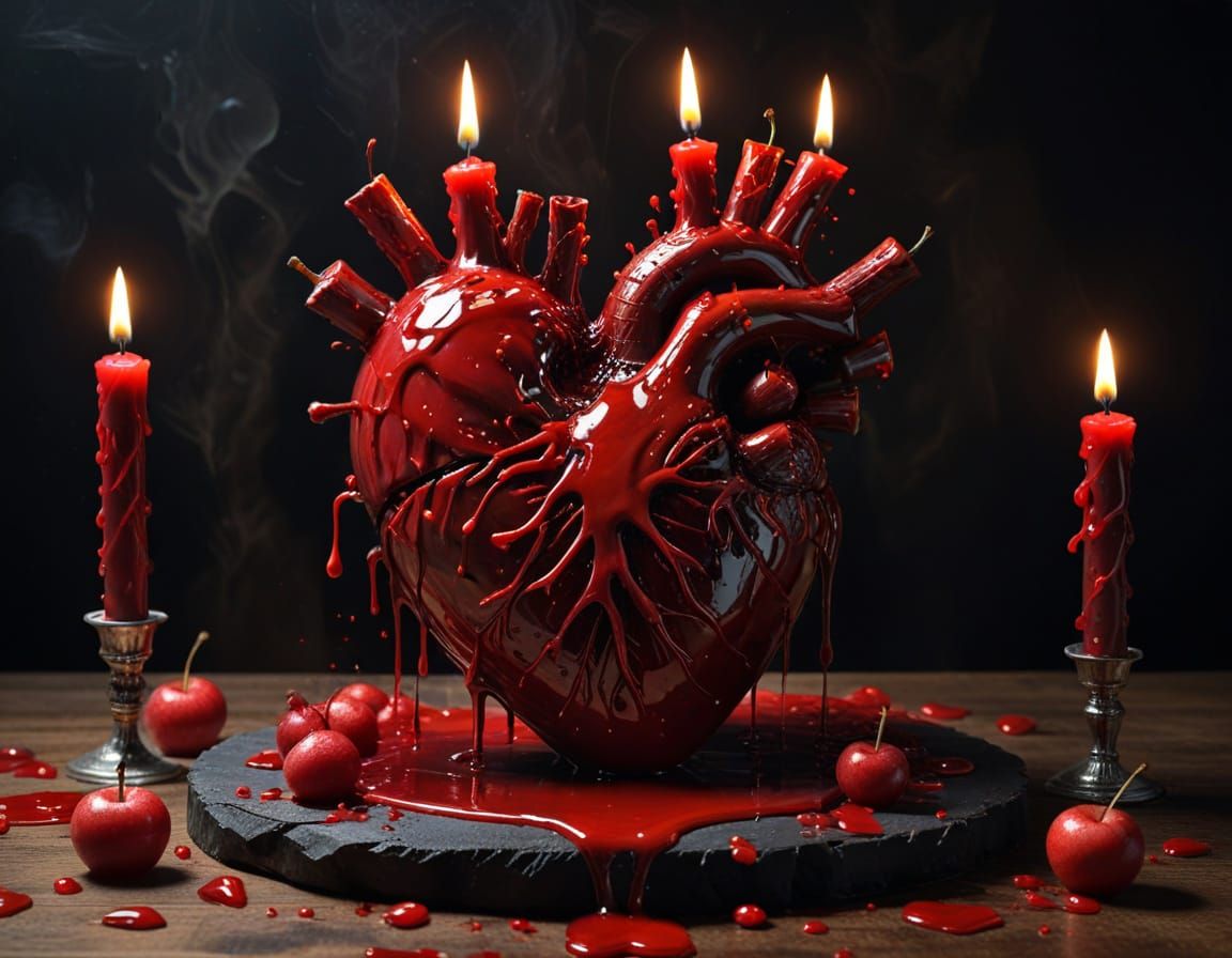 Grimdark Surreal Cake Heart Cut Open with Knife