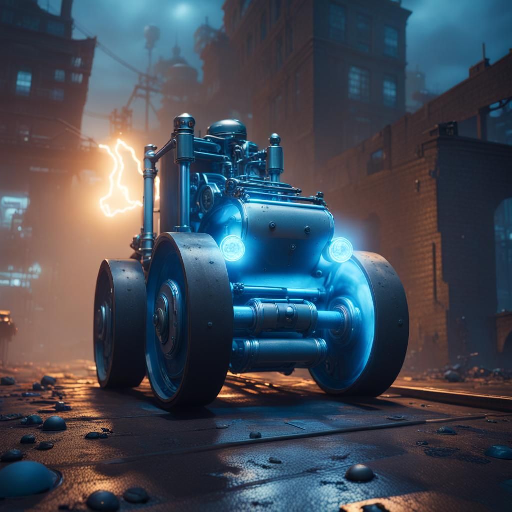 Punk Steamroller with Bioluminescent Lightning in 3D