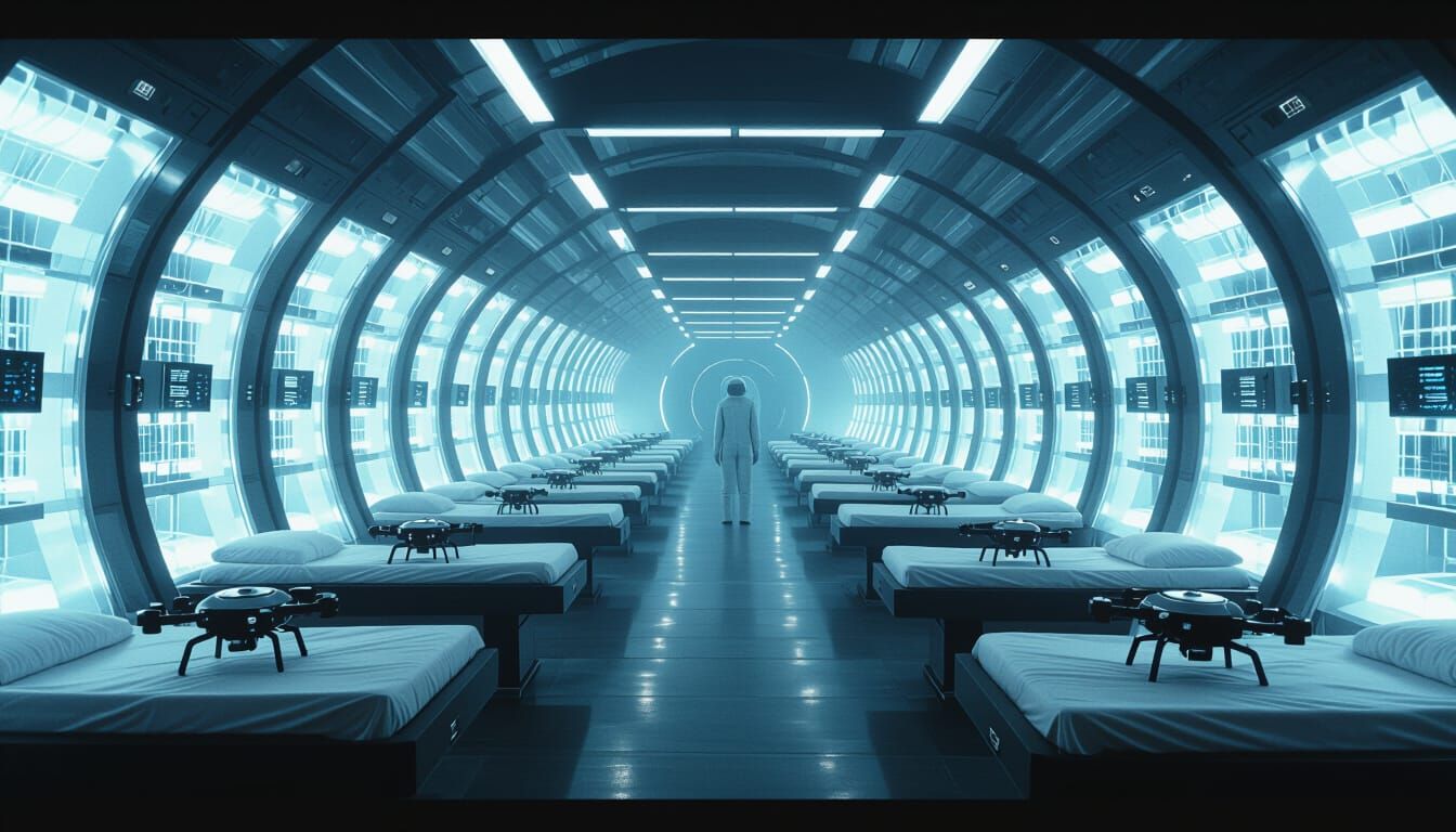 High-Tech Underground Cryogenics Vault with Drones