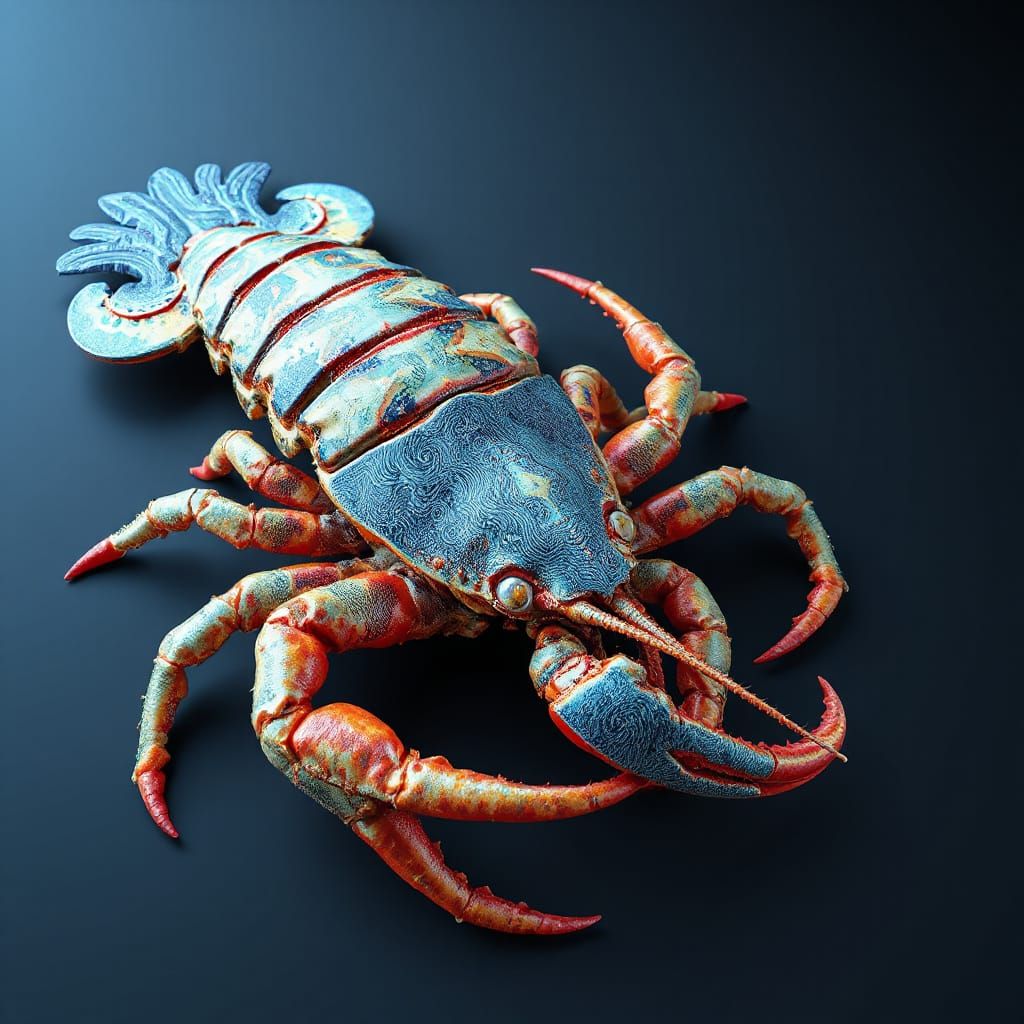 Abstract Vector Fractal Crustacean with Zentangle Elements