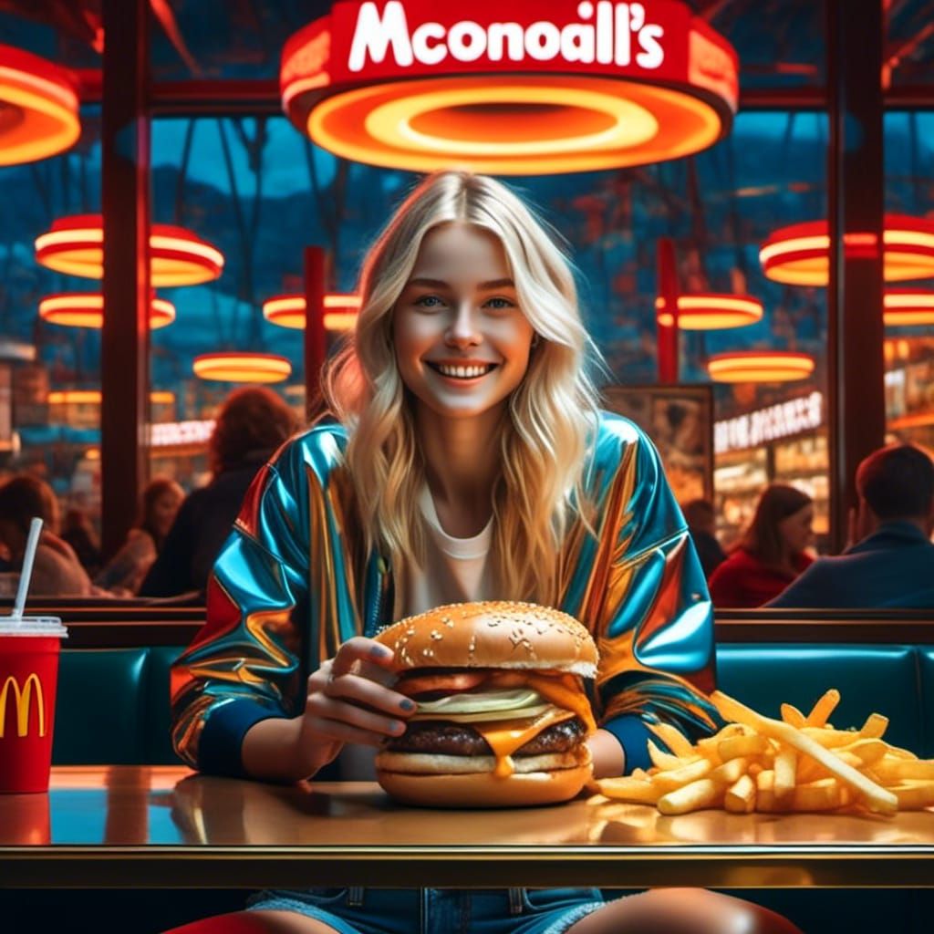 Where does she put it all? Lunchtime and Julie goes for a McMammoth with fries & cola