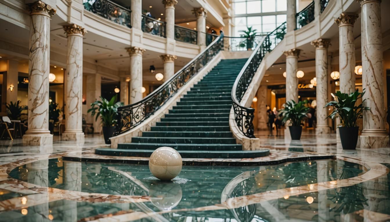 Vaporwave 80s Palm Mall with Marble and Water