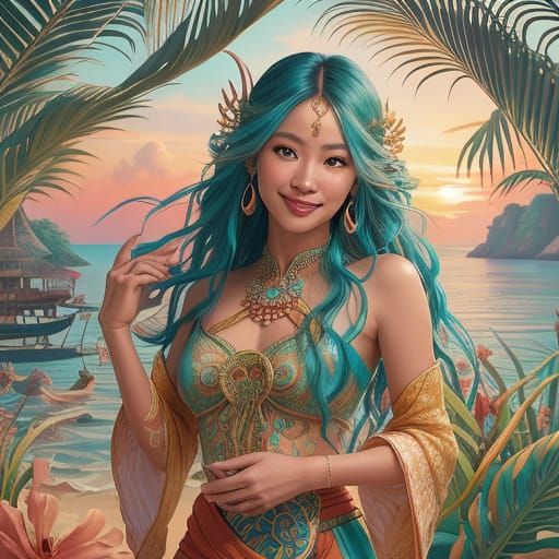 Whimsical Thai Sunset Fantasy in Soft Watercolors