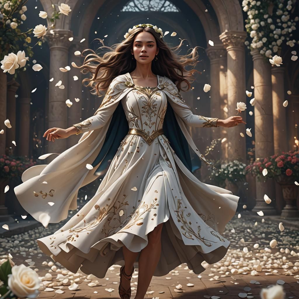 Woman Dancing with Roses: Fantastical Digital Art