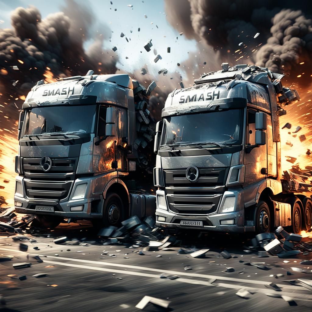 Lorries Collide Head-On in Cinematic 3D Scene
