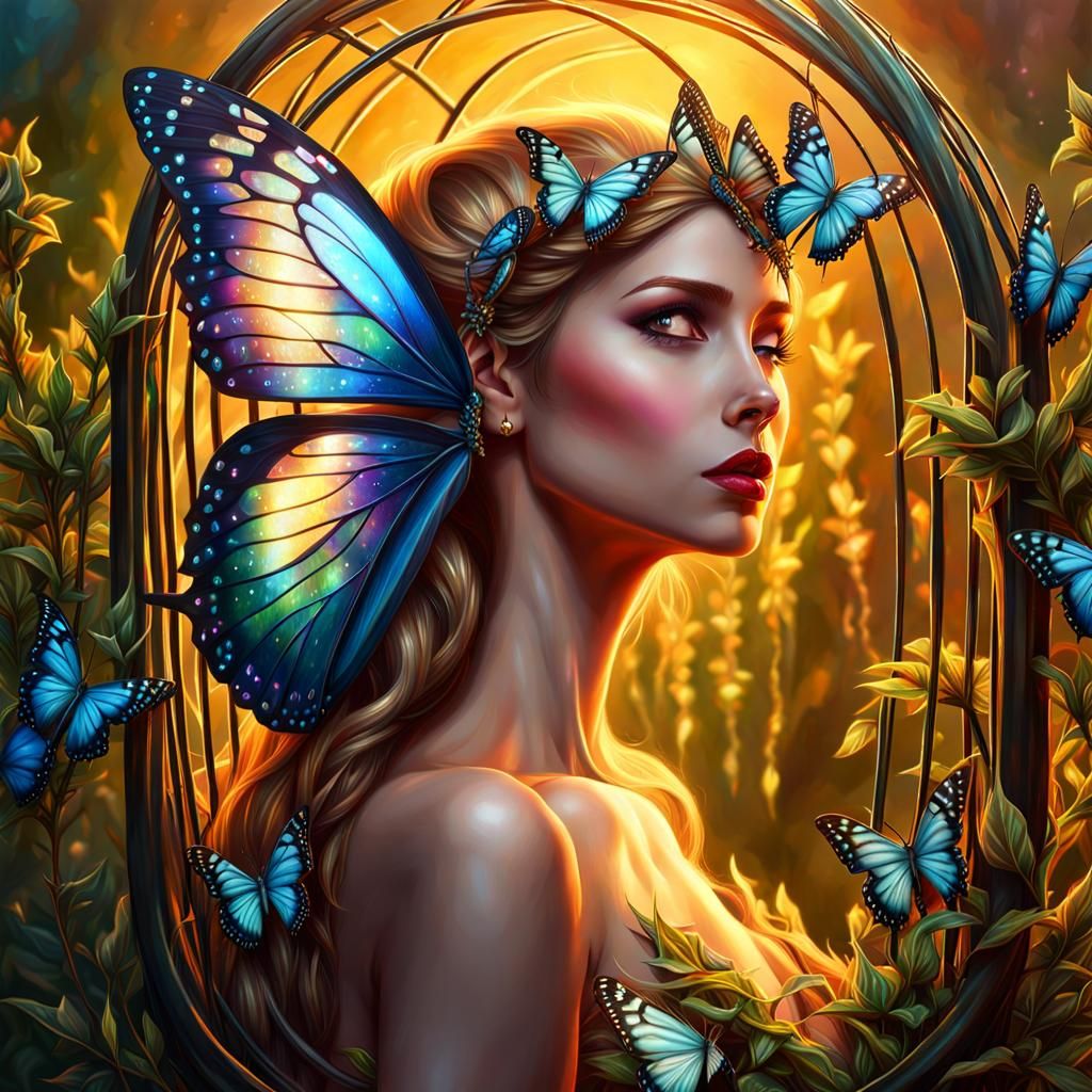 Butterfly Fairy Trapped: Impressionistic Oil Painting