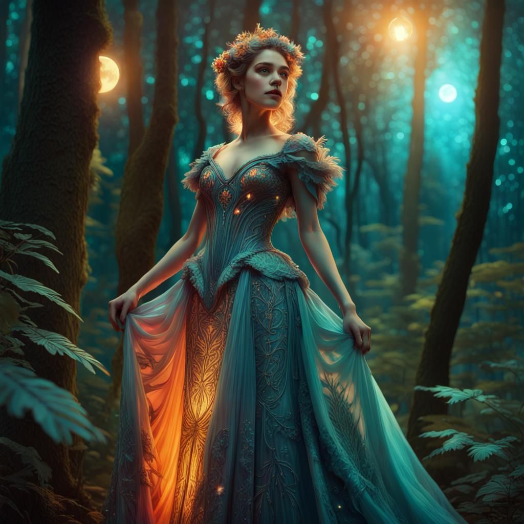 Starlight Lady in Moonlight Gown, Fantasy Digital Art