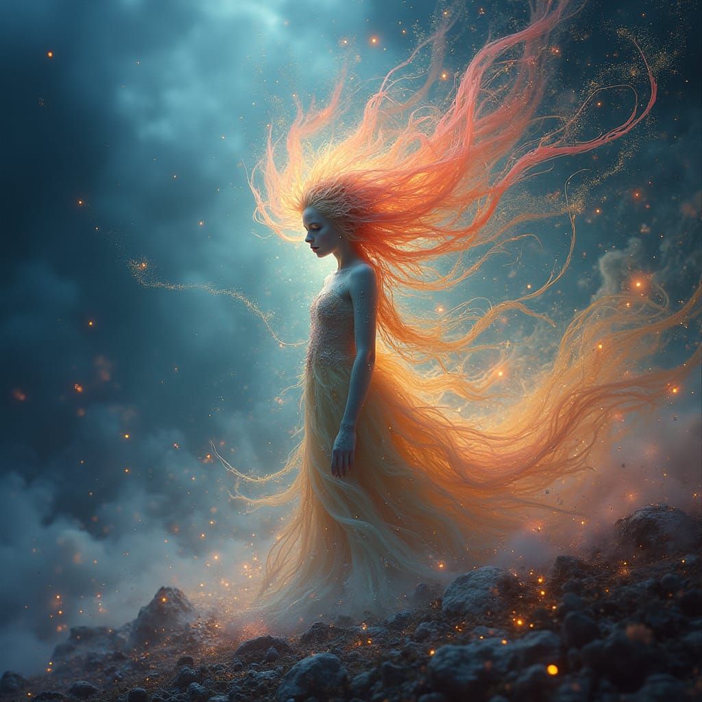 Ethereal Being in Iridescent Aura: Abstract Expressionism