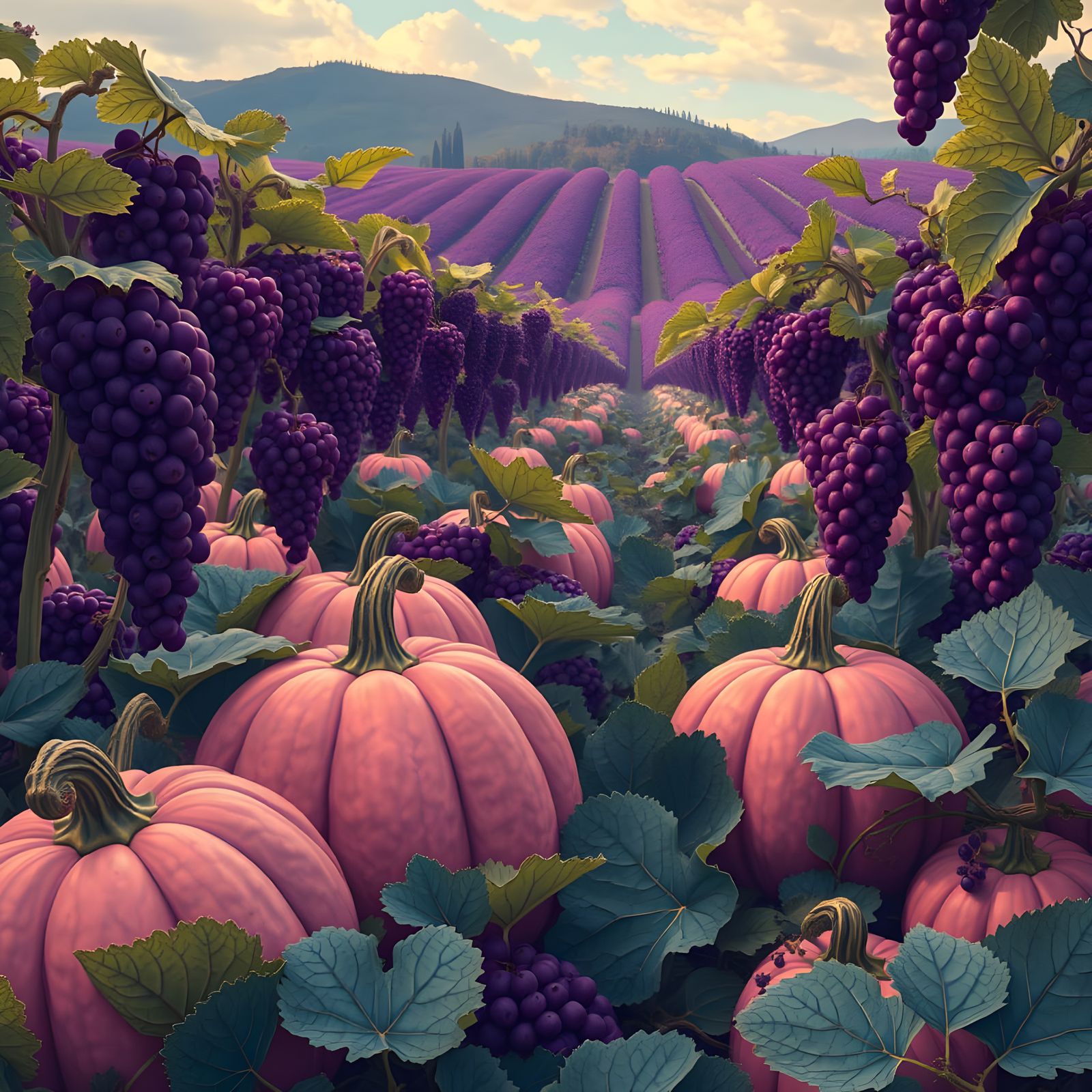 Vibrant Autumn Landscape in Whimsical Art Style