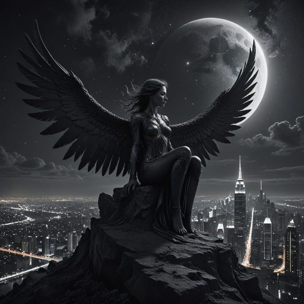 Dark Angel Ascends the Crescent Moon