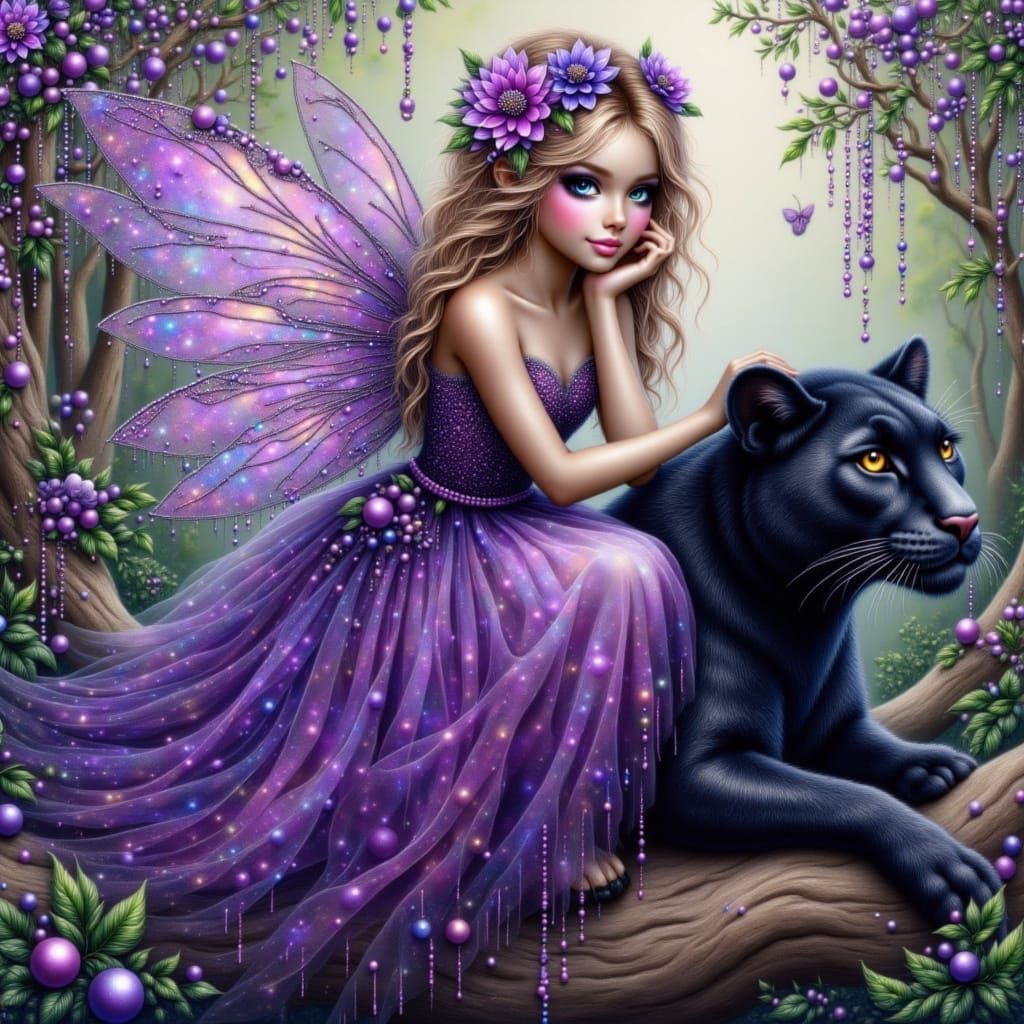 Toddler Fairy Rides Black Panther in Bohemian Jungle