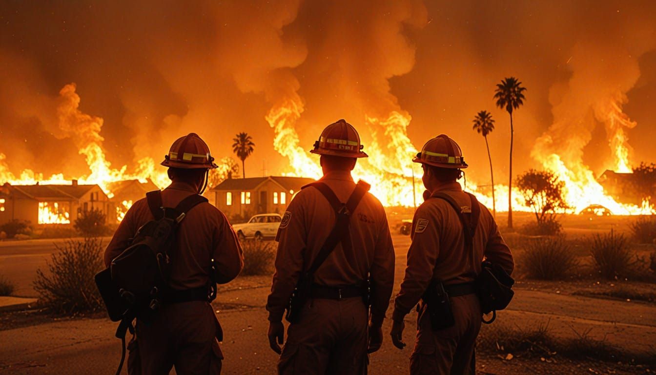 Intense Wildfire Scene in Los Angeles, Flames Engulfing City...