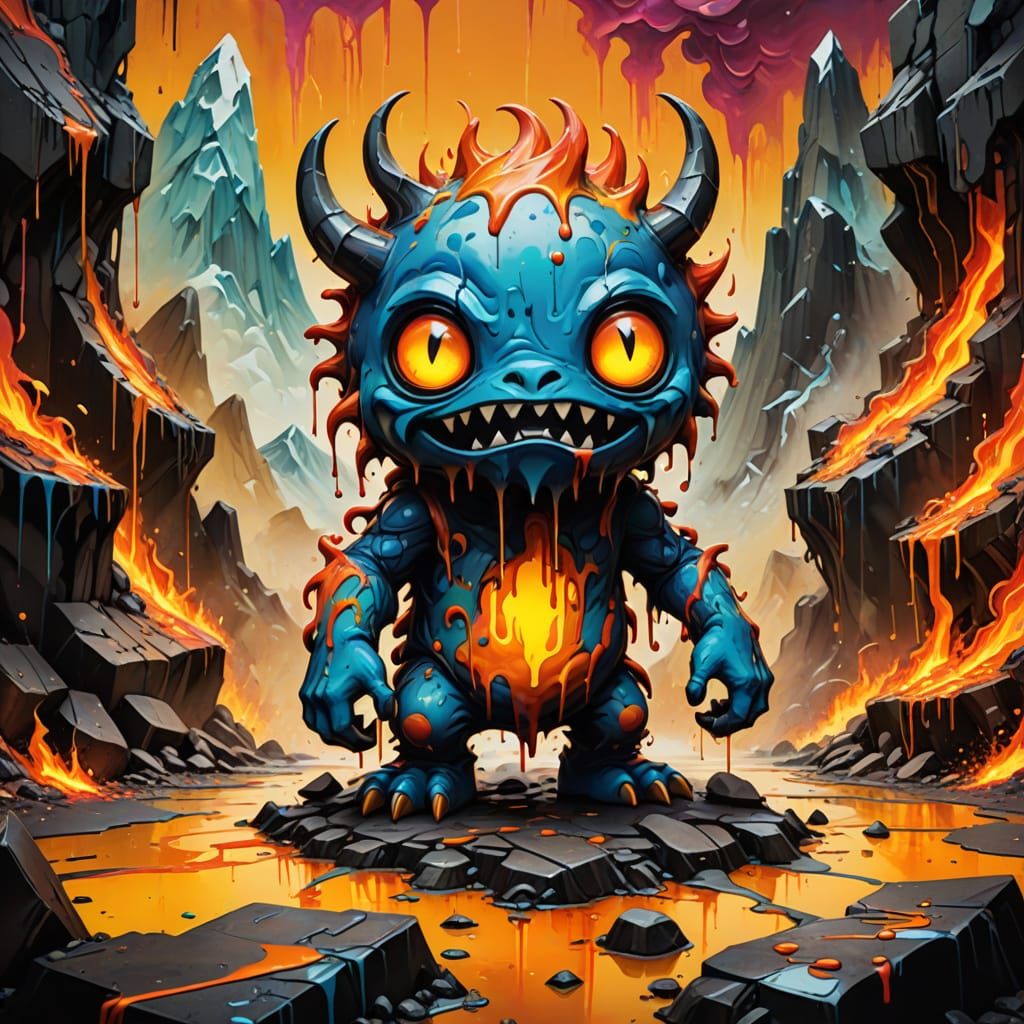 Monster on Magma Mountain in Graffiti Art Style