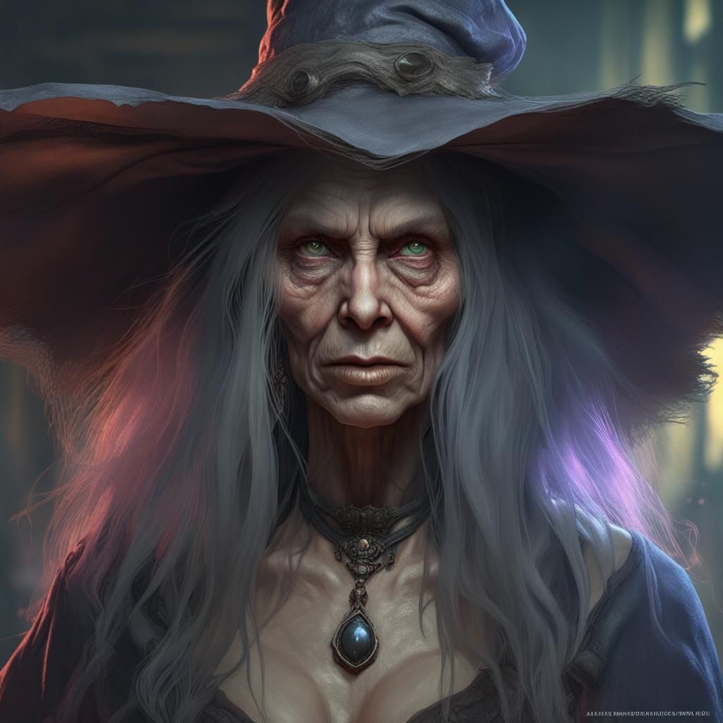 Mysterious Ugly Witch Portrait in Hyperdetailed Style