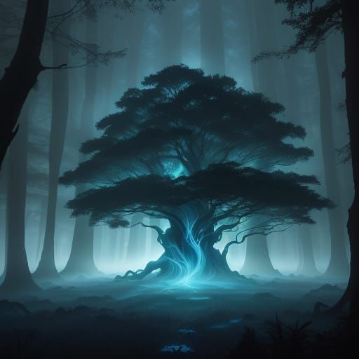 Ethereal Wizard Conjures Patronus in a Fantastical Forest