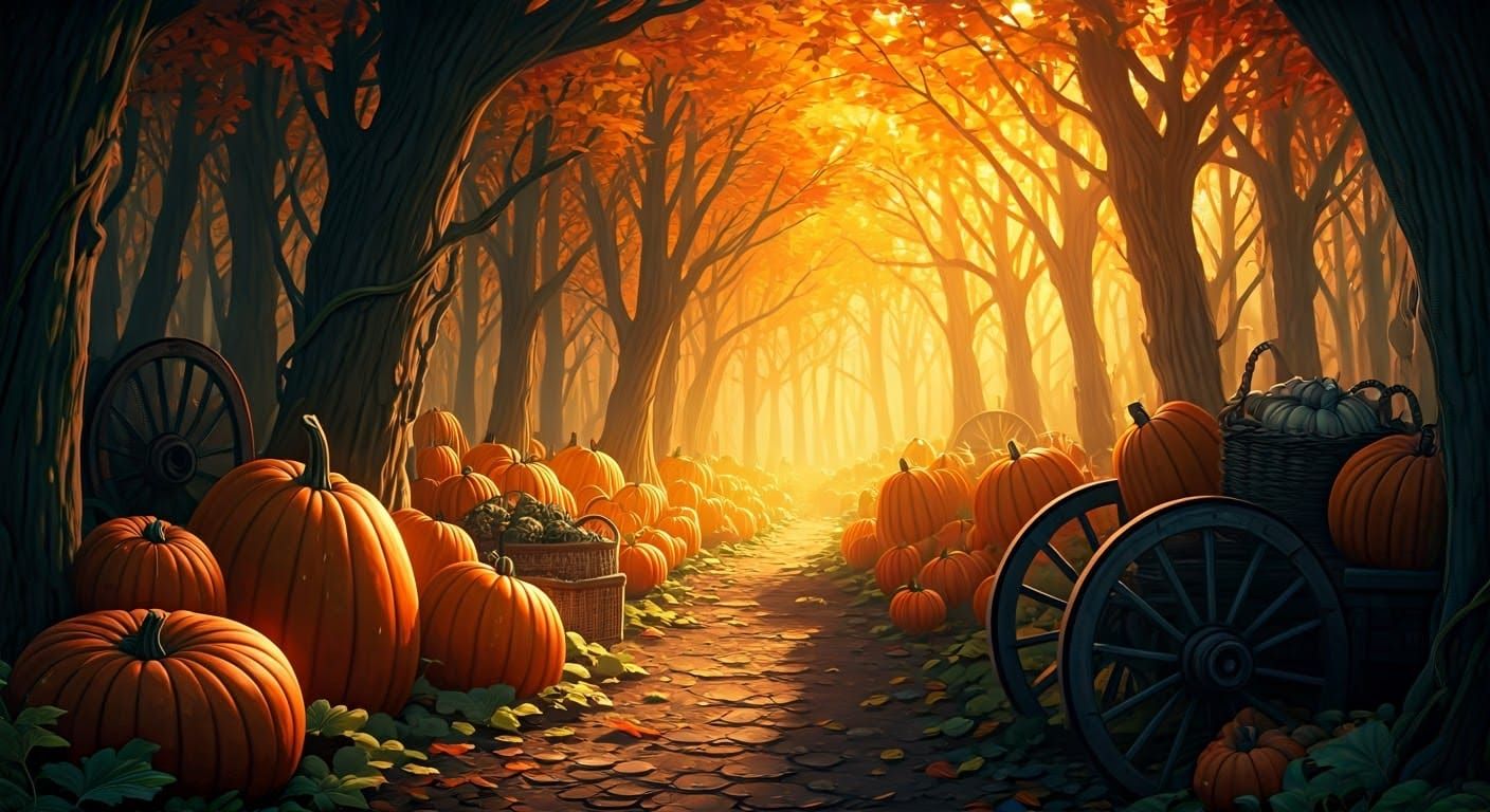 Magical Autumn Pumpkin Patch in Hyperrealistic Style