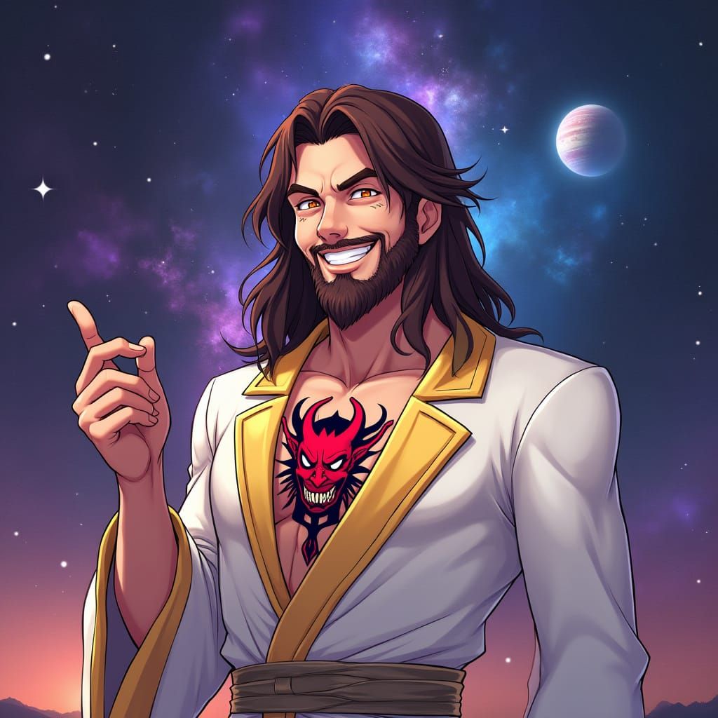 Buddy Christ in Hyperrealistic Anime Style