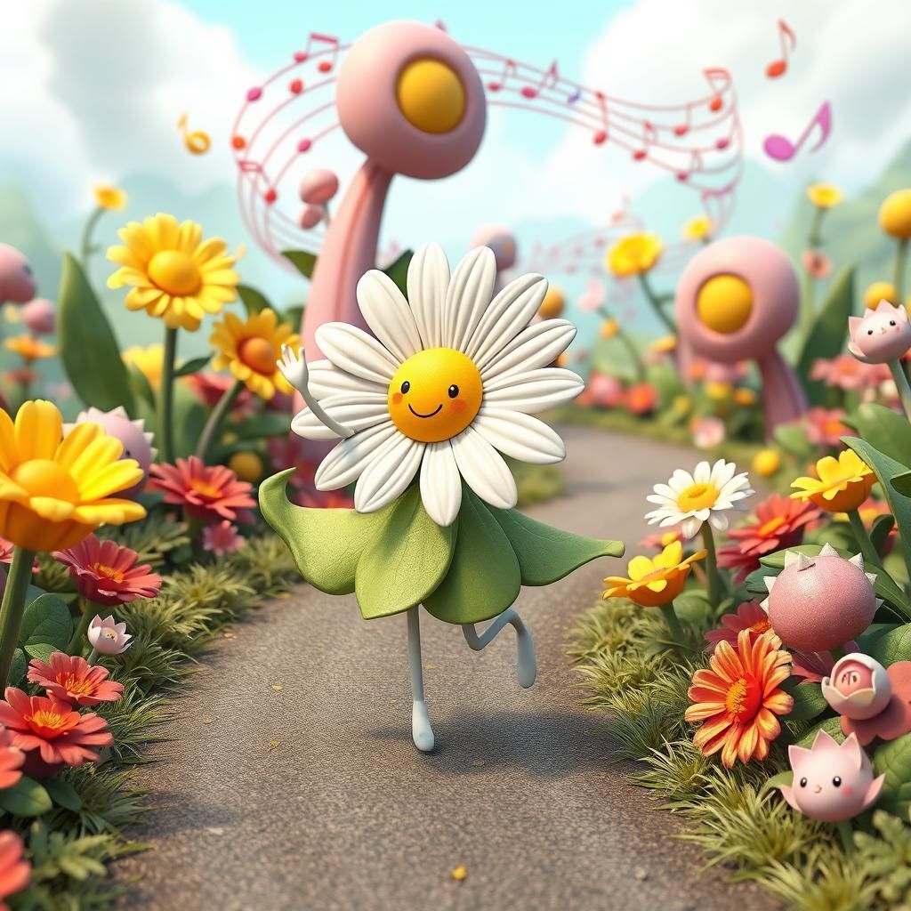 Playful Daisy Character in Whimsical 3D Anime Art