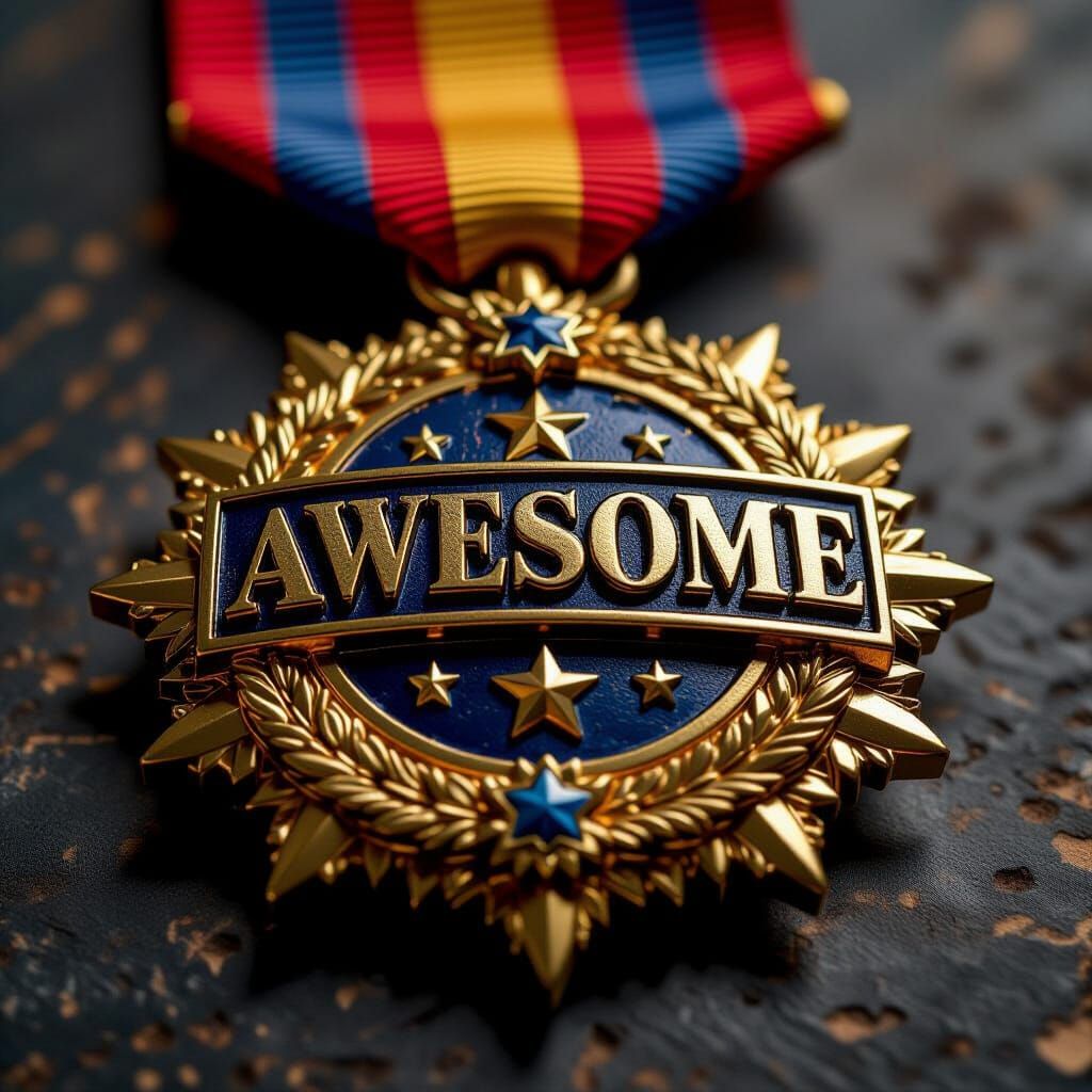 Awesome Badge Still Life in Impasto Style