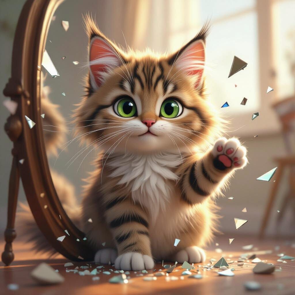 Tabby Cat Mirror Smash: Realistic Animation