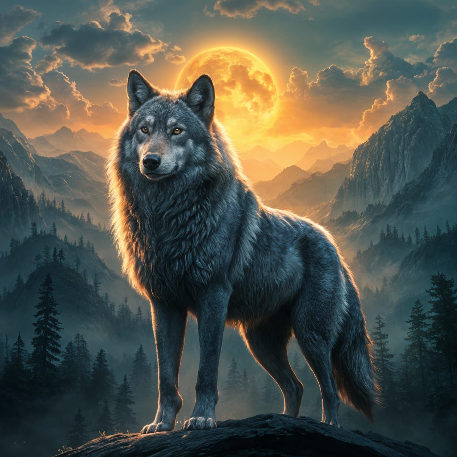 Detailed Wolf Matte Painting in Deep Color