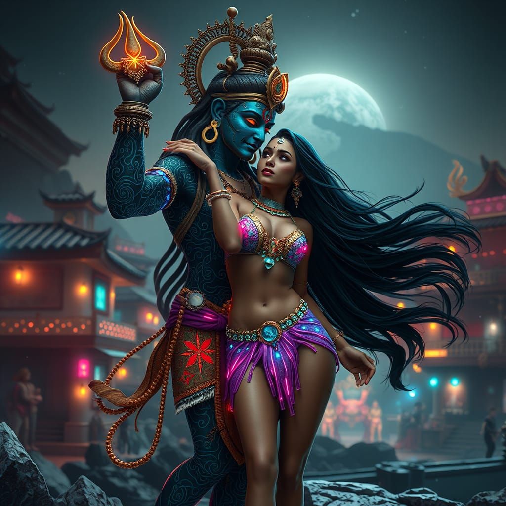 Futuristic Vishnu and Dancer at Mount Meru