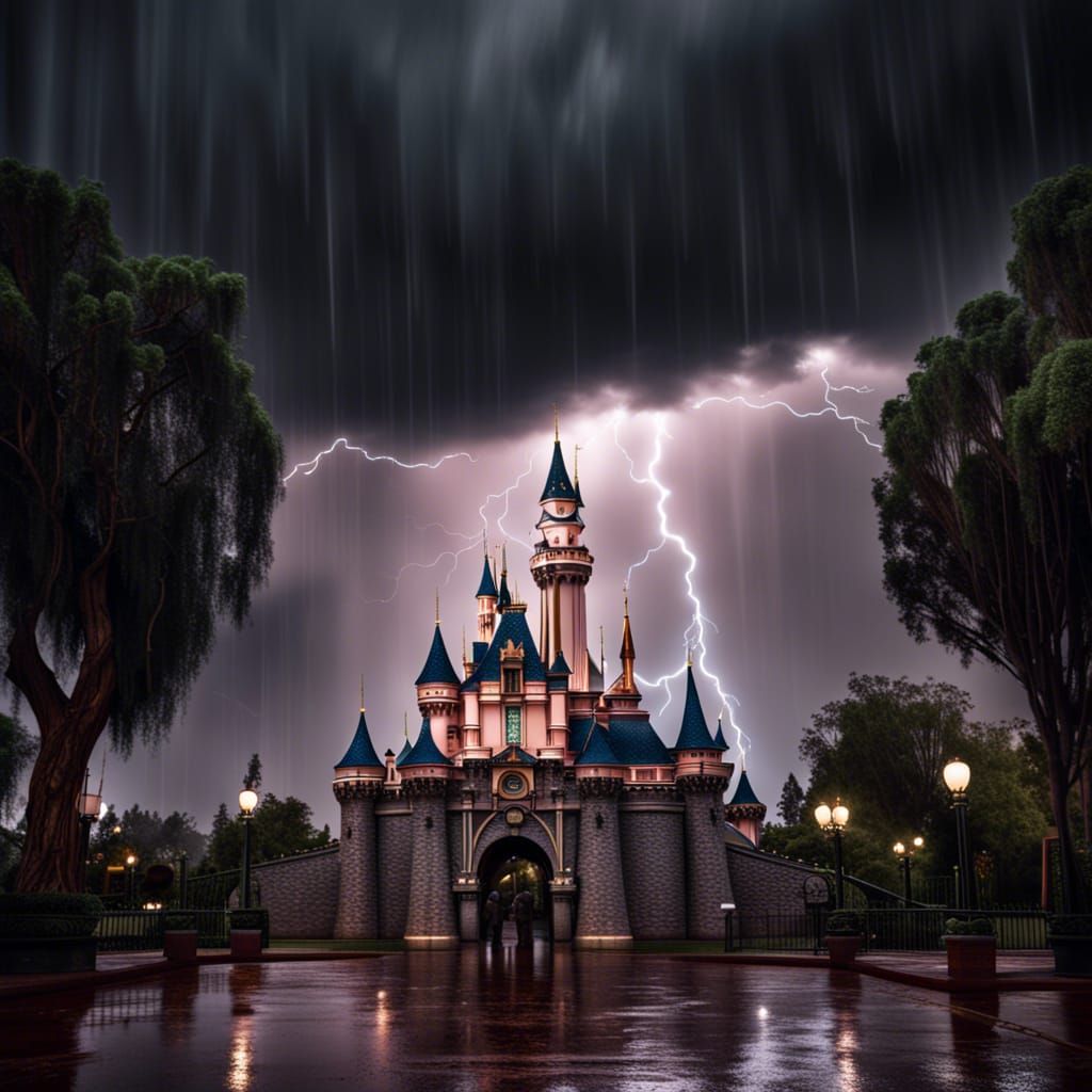 Disneyland in Extreme Lightning Storm, Hyperrealistic