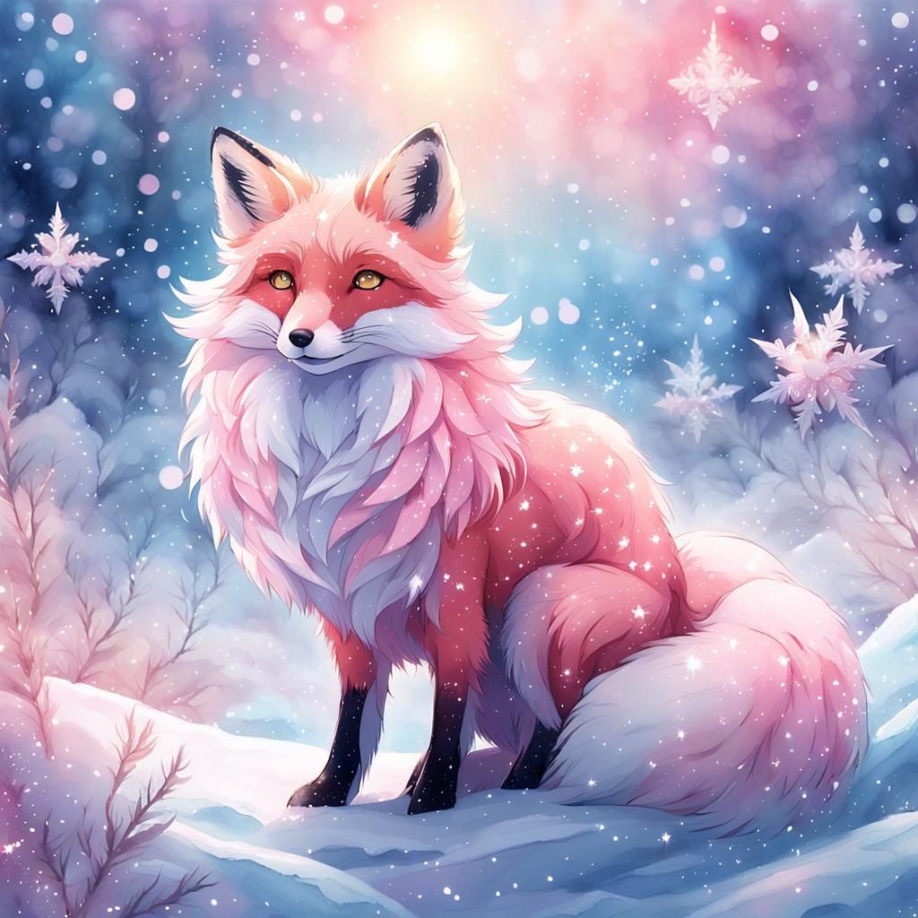 Magical Pink Fox in Anime Winter Wonderland