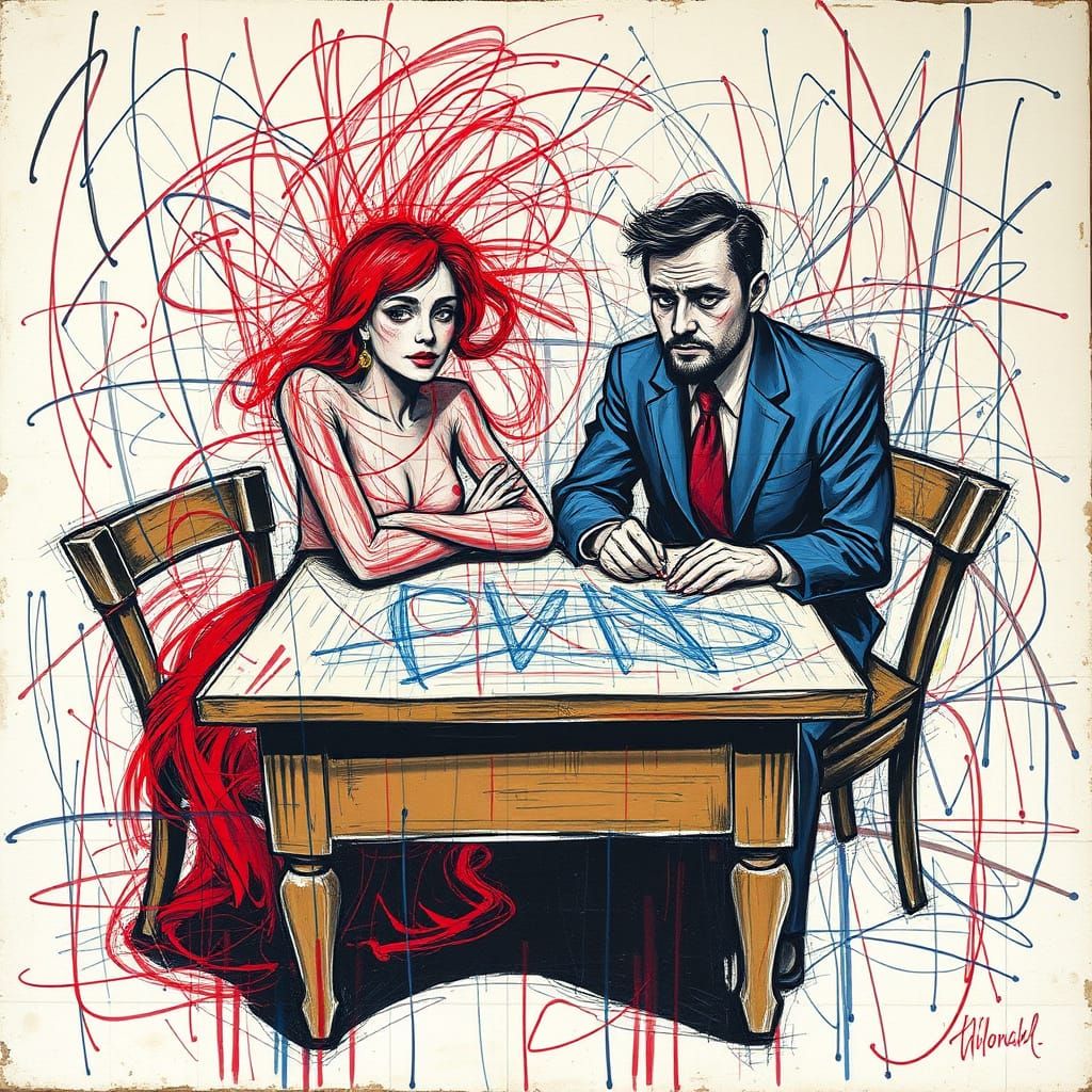 Scribble Art: Woman and Man in Chalk