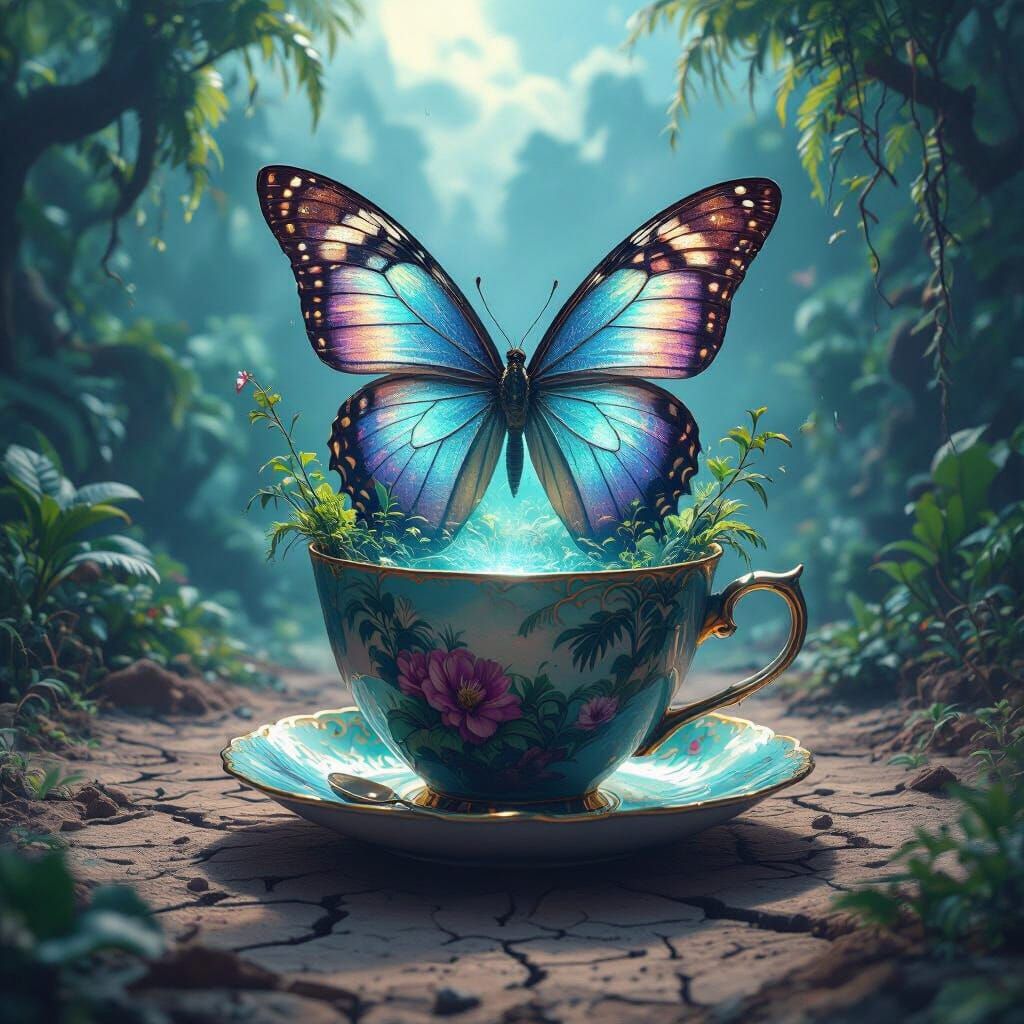 Giant Teacup Teeming with Alien Jungle Landscape