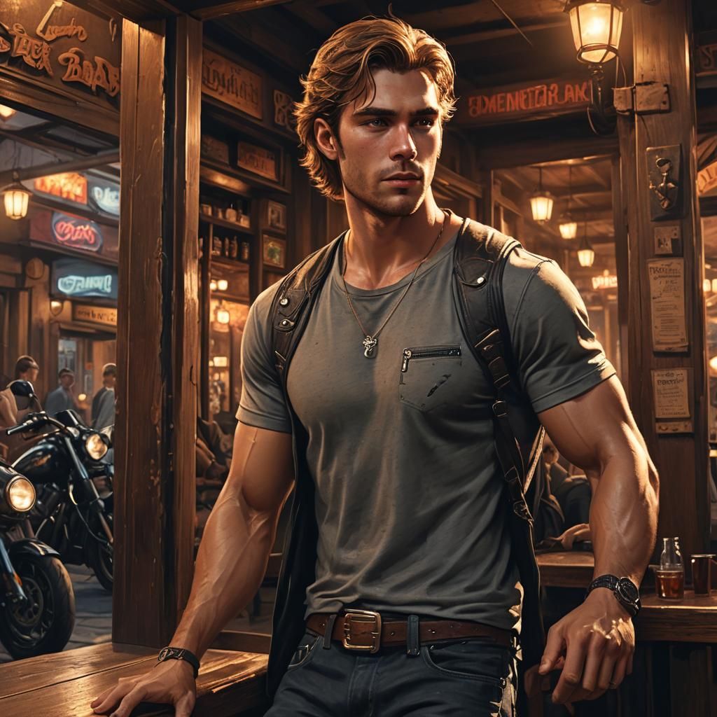 Biker in Bar: Digital Matte Painting Concept Art